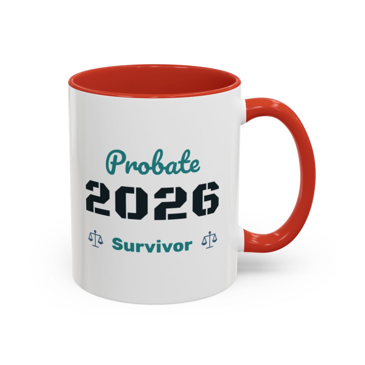 Probate Survivor 2026 Mug – Red handle and inside, 11 oz