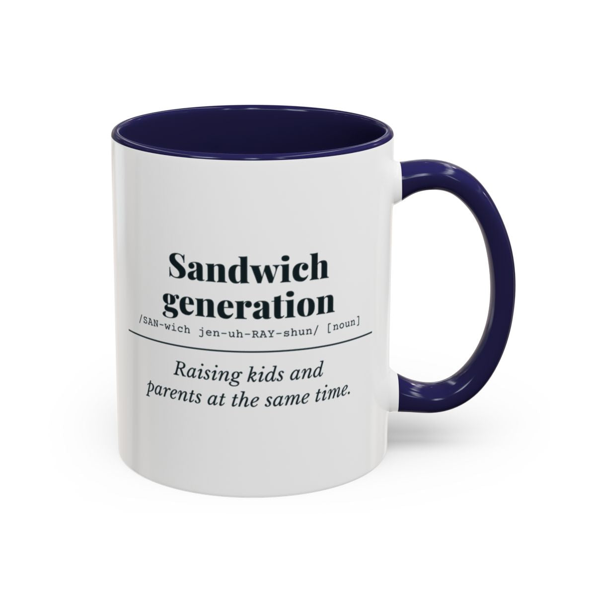 Sandwich Generation Definition Mug – Navy handle and inside, 11 oz