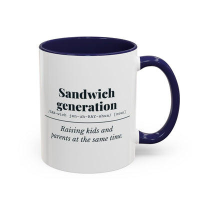 Sandwich Generation Definition Mug – Navy handle and inside, 11 oz