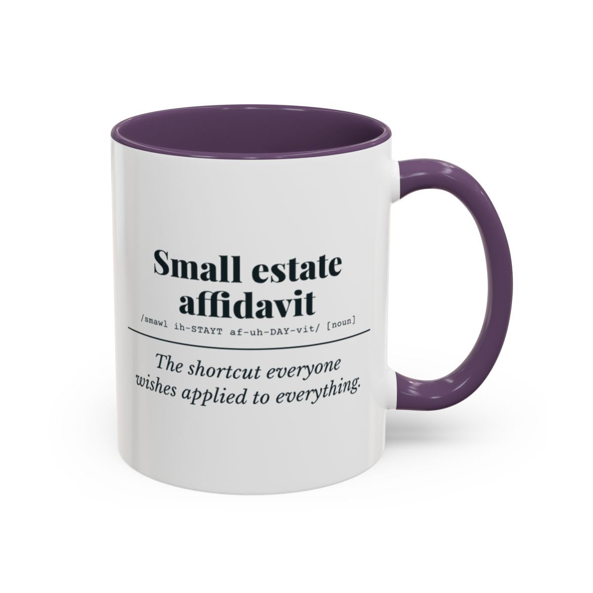 Small Estate Affidavit Definition Mug – Purple handle and inside, 11 oz