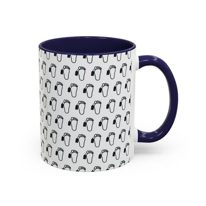 Toe Tag Pattern Mug (Black & White) – Navy handle and inside, 11 oz