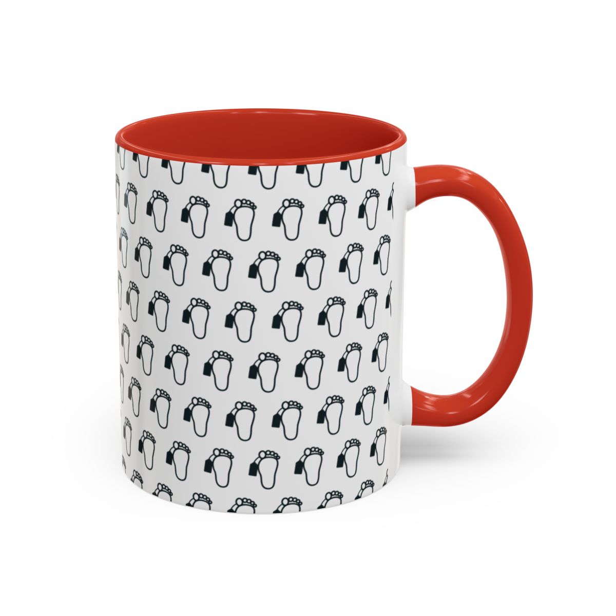 Toe Tag Pattern Mug (Black & White) – Red handle and inside, 11 oz