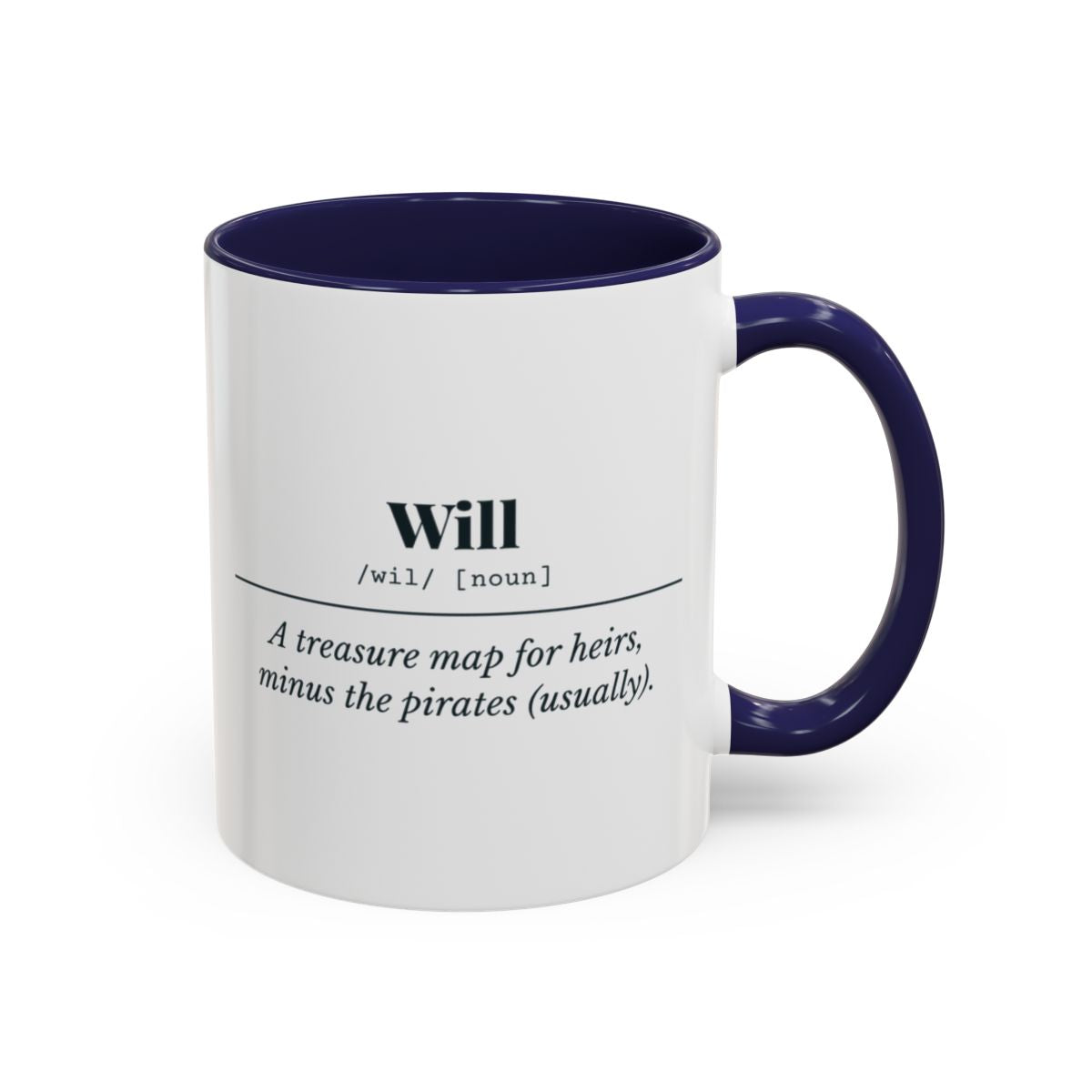 Will Definition “Treasure Map” Mug – Navy handle and inside, 11 oz