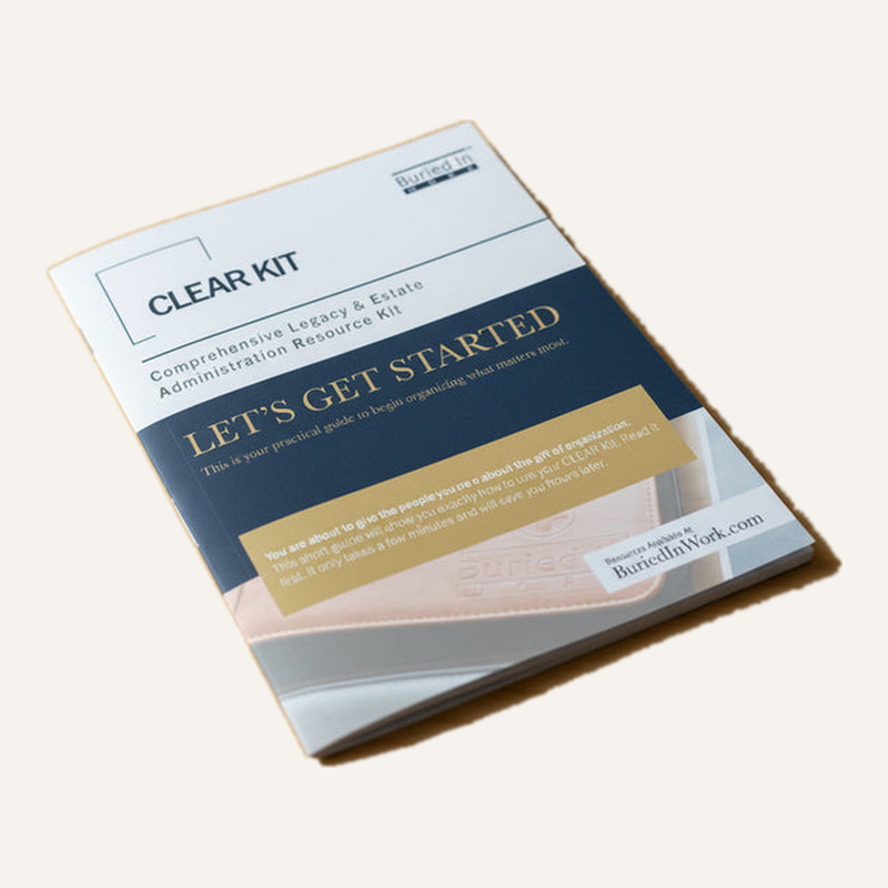 The CLEAR Kit Getting Started booklet on a table