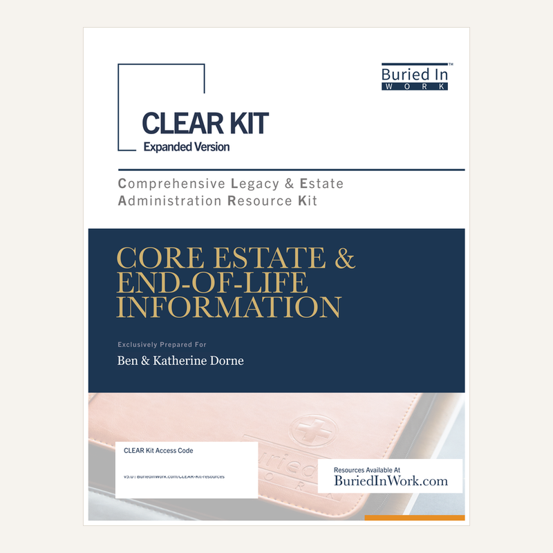 A personalized CLEAR Kit cover sheet