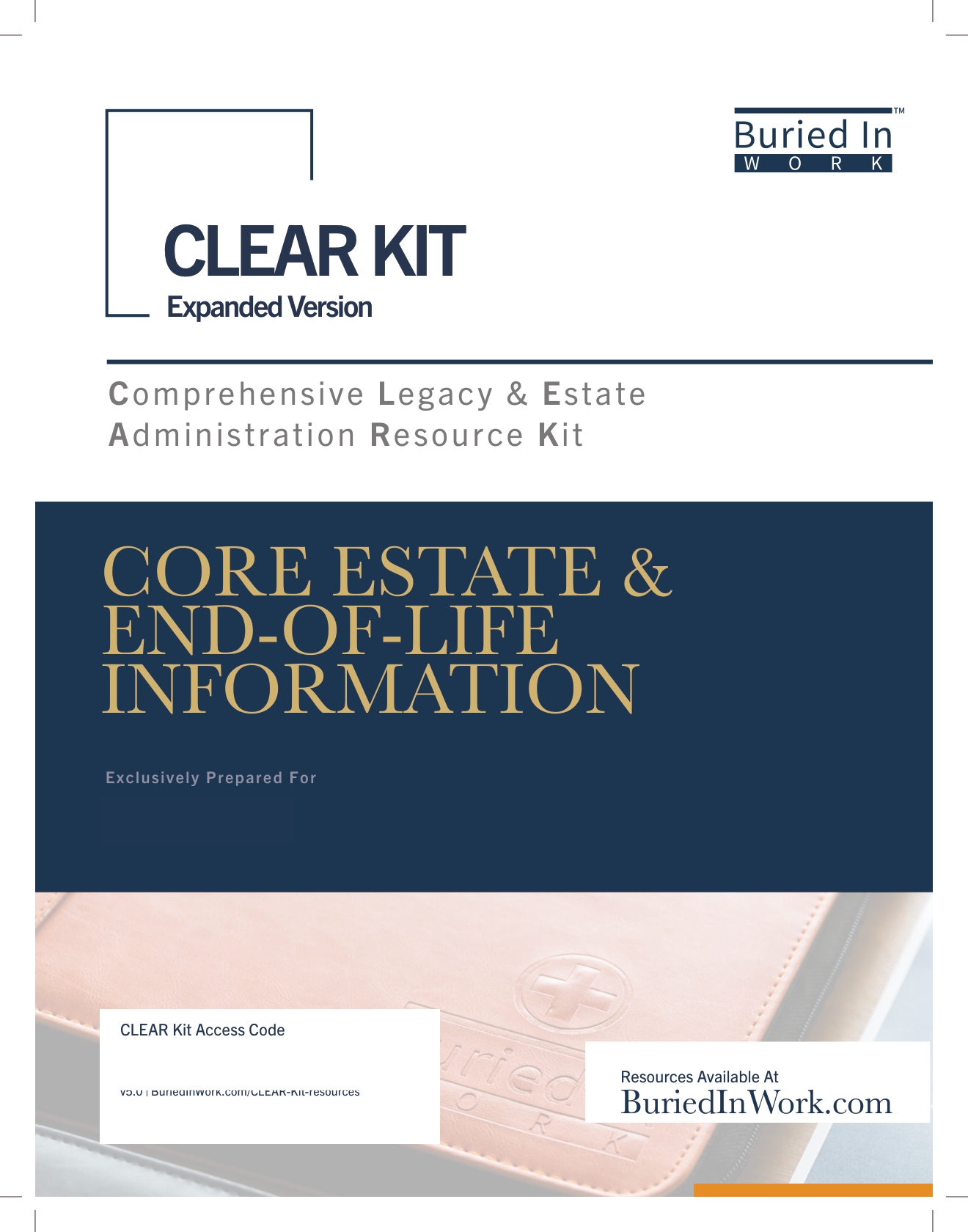 The CLEAR Kit cover sheet, printed and placed inside the binder